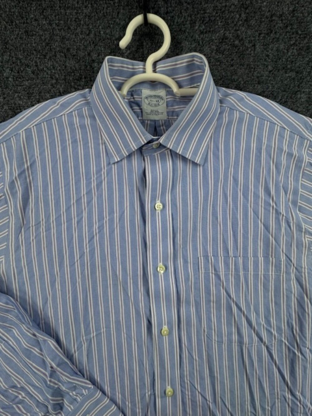 Brooks Brothers Striped Non-Iron Blue White Slim Supima 15.5 33 Mens Long Sleeve